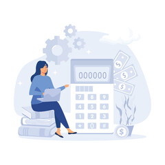 Poster - budget bookkeeping. calculating invoices and other financial records. finance management concept. fl