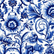 Seamless pattern in Dutch delft blue and white traditional handpainted.  Generative AI.