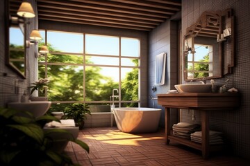 Wall Mural - Realistic bathroom interior design. Generative AI