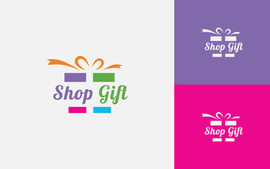 Gift Shop Logo Symbol Template Design. Gift logo icon emblem shop design. Gift Box Logo Icon Vector