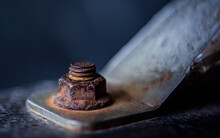 Rusty On Bolt And Nut, Close Up Photo, Selective Focus.