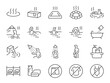 Onsen icon set. It included hot spring, bathing, hot water, relaxation, Japanese, cultural, and more icons. Editable Vector Stroke.
