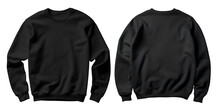 Set of black front and back view tee sweatshirt sweater long sleeve on transparent background cutout, PNG file. Mockup template for artwork graphic design