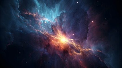 Wall Mural - fantastic space nebula with glowing plasma flows on black background, neural network generated image