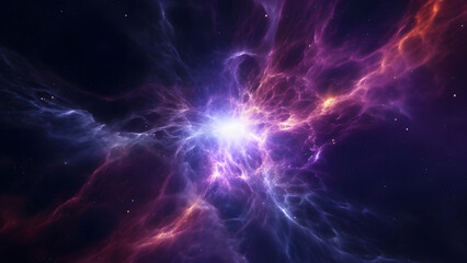 Wall Mural - fantastic space nebula with glowing plasma flows on black background, neural network generated image