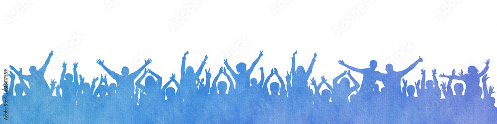Watercolor silhouette of cheerful crowd people, party celebrating and ...