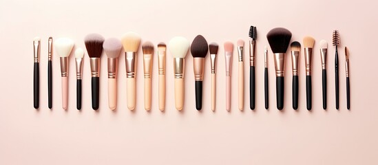 A collection of makeup brushes lined up in a row created with Generative AI technology