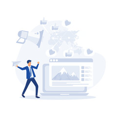 Poster - Blog promotion mistake. Social media post sharing active forcing. Digital advertising, social media marketing, flat vector modern illustration 
