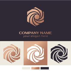 Sticker - Round spiral logo. Swirling elegant waves of fabric. Template for creating a unique luxury design, logo, fashion, studio, boutique, spa center