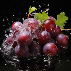 Wall Mural - Fresh grapes and splashing water,created with generative ai tecnology.