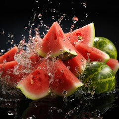 Wall Mural - Fresh watermelon and splashing water,created with generative ai tecnology.