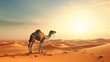 Leinwandbild Motiv Camel in the desert, hot weather. Created with Generative Ai technology.