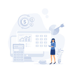 Poster - Software for accounting with sheet, formula, calculators. company bookkeeping report by accountants. flat vector modern illustration