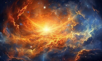 an image of a space scene with stars and a bright orange star. generative ai