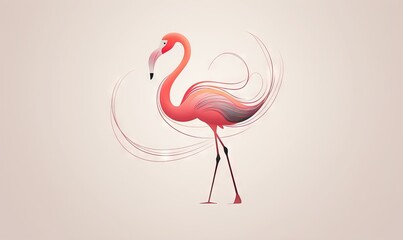 Sticker -  a pink flamingo standing on a white background with long hair.  generative ai