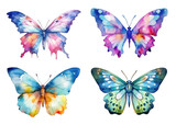 Fototapeta Motyle - Set with colored watercolor butterflies isolated on transparent background