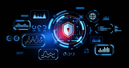 Poster - digital cybersecurity chart with statistics and big business data protection