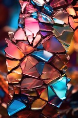 Sticker - extreme close-up of broken glass reflecting colors, created with generative ai