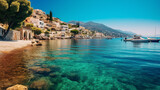 Fototapeta Miasto - Exploring Picturesque Mediterranean Towns and Serene Harbors by Boat