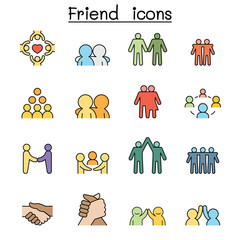 Wall Mural - Friend color line icon set