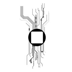 Poster - Abstract Black Simple Line Cpu, Computer, Technology Doodle Outline Element Vector Design Style Sketch Isolated On White Background Illustration