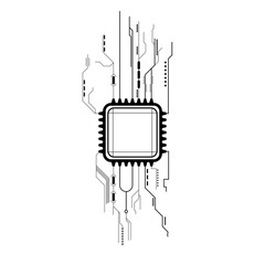 Poster - Abstract Black Simple Line Cpu, Computer, Technology Doodle Outline Element Vector Design Style Sketch Isolated On White Background Illustration