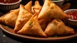 © Suleyman - Homemade Samosas Indian Food close up view Generative AI
