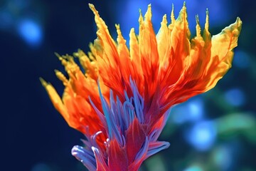 Poster - vibrant colors of a parrots beak flower on a sunny day, created with generative ai