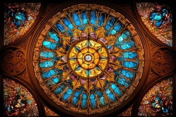 Canvas Print - stained glass window with intricate patterns, created with generative ai