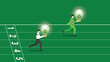 © kora_sun - Businessman and employee, run and hold a tree light bulb on a racetrack. ESG competition idea, Environmental policy,  Eco-friendly, Sustainable, and Green business, World and natural concern concept.