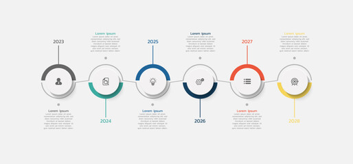 Wall Mural - Vector business infographic timeline background design template with 6 steps