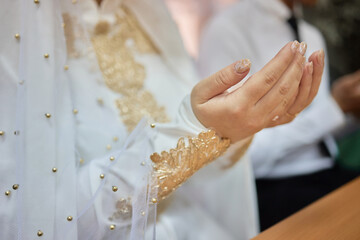 National wedding. Bride and groom. Wedding muslim couple during the marriage ceremony. Muslim marriage.