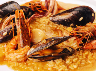 Wall Mural - Seafood risotto with mussel shrimp and squid