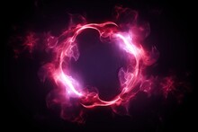 Generative AI Illustration Of Neon Smoke Exploding Outwards With Empty Center. Dramatic Smoke Or Fog Effect For Spooky, Hot Lighting Ring Circle