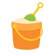 Sand in orange bucket with shovel icon vector illustration for summer kid toys and game