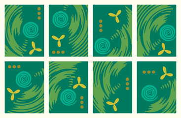 Poster - Editable templates set, Green tones. Unique cover of brochure, poster in bauhaus style.