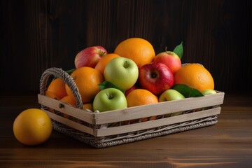 Wall Mural - classic fruit basket, with apples and oranges in season, created with generative ai