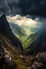 Canvas Print - dramatic storm clouds gathering over a mountain range, created with generative ai