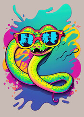 Wall Mural - graphic for a T-shirt featuring a cute snake wearing sunglasses