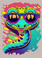 Wall Mural - graphic for a T-shirt featuring a cute snake wearing sunglasses