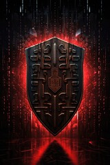 Poster - binary code and shield symbol on a dark background, created with generative ai