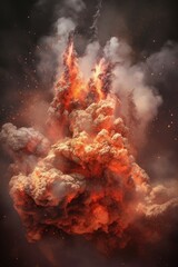 Wall Mural - volcanic eruption with billowing smoke and lava flow, created with generative ai