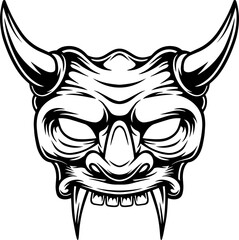 Wall Mural - Japanese demon evil mask , mascot logo illustration