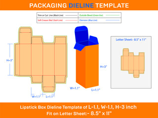 Wall Mural - L 1.1xW 1.1xH 3 inch Rectangular Lipstick Box Deline Template