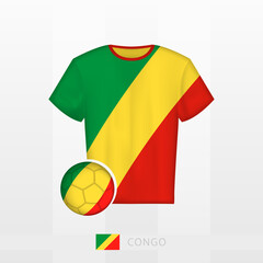 Wall Mural - Football uniform of national team of Congo with football ball with flag of Congo. Soccer jersey and soccerball with flag.