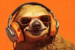 Cool sloth wears sunglasses and  headphones