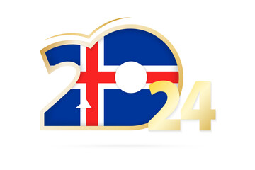 Wall Mural - Year 2024 with Iceland Flag pattern.