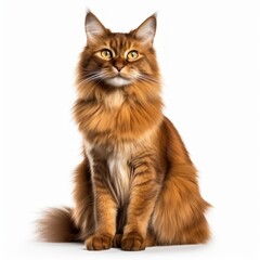  Sitting Somali Cat. Isolated on Caucasian, White Background. Generative AI.