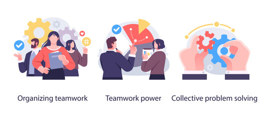 Poster - business marketing illustrations. collection of scenes with men and women taking part in business ac