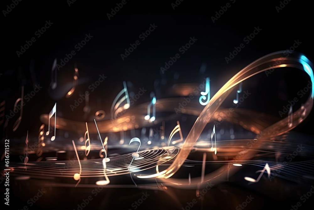 Abstract Music Background with Glowing Lights and Musical Symbols ...